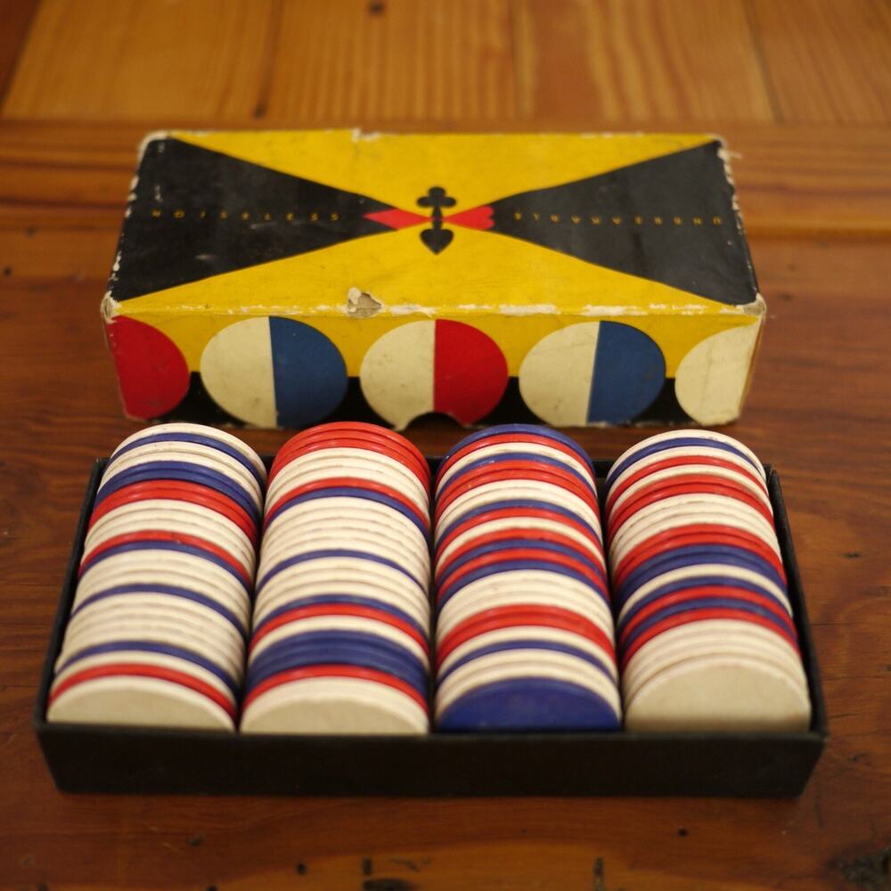 Lot of 99 Vintage Mid Century Dennison 1950s Wooden Poker Gambling Playing Chips